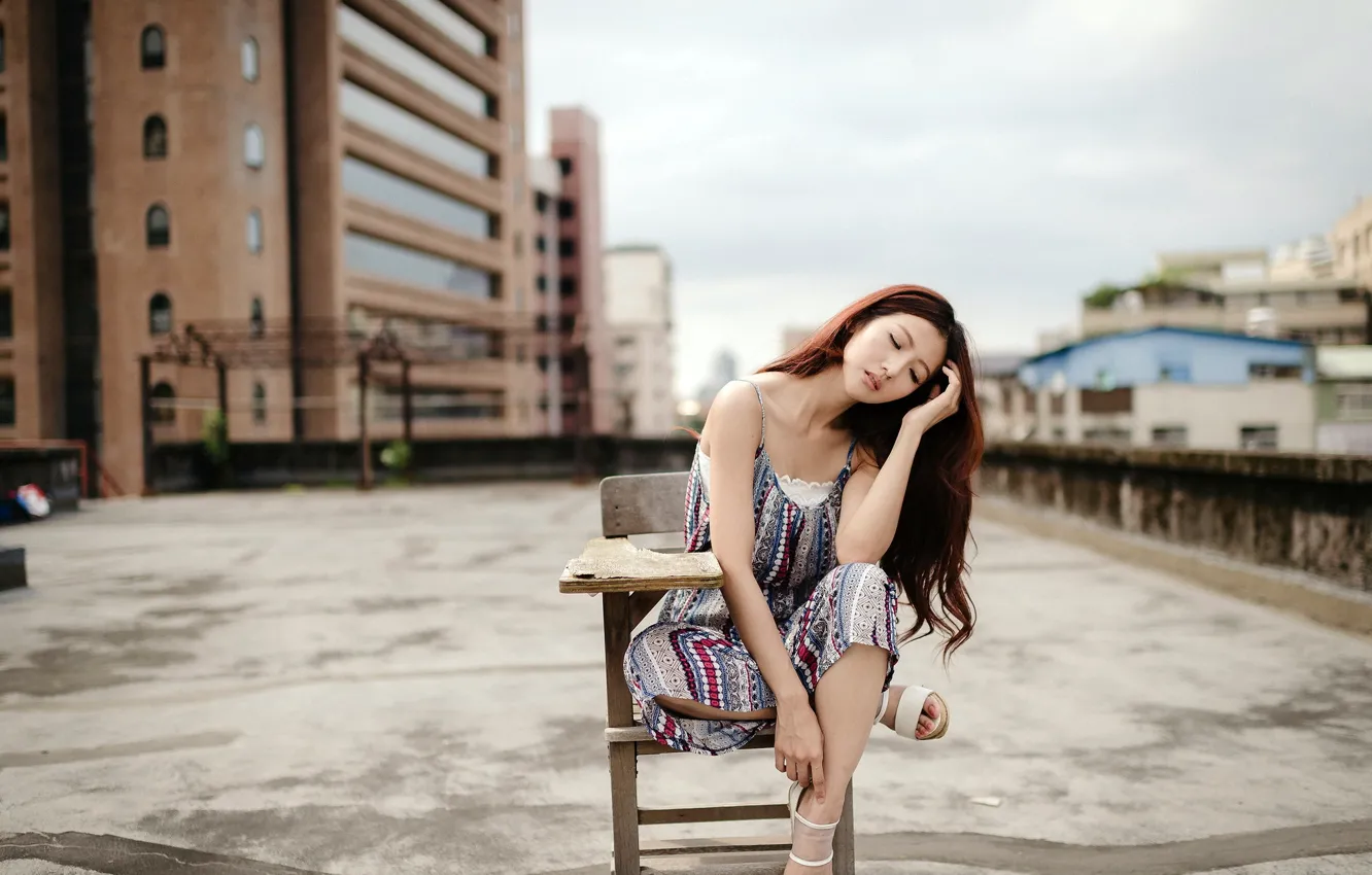 Photo wallpaper girl, pose, chair