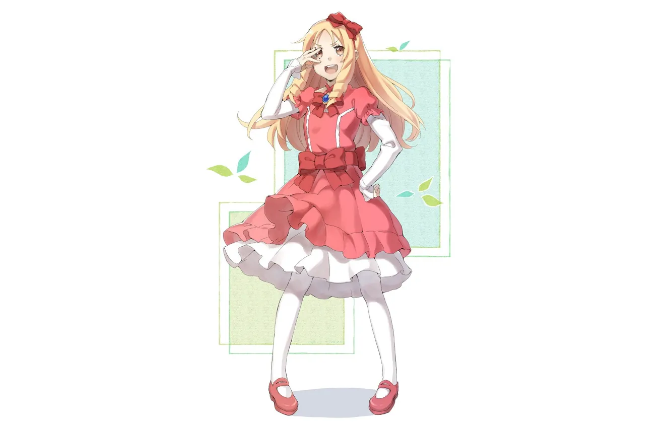 Photo wallpaper shoes, white background, red dress, curls, ruffles, red bow, EroManga-Sensei, Erromango-Sensei