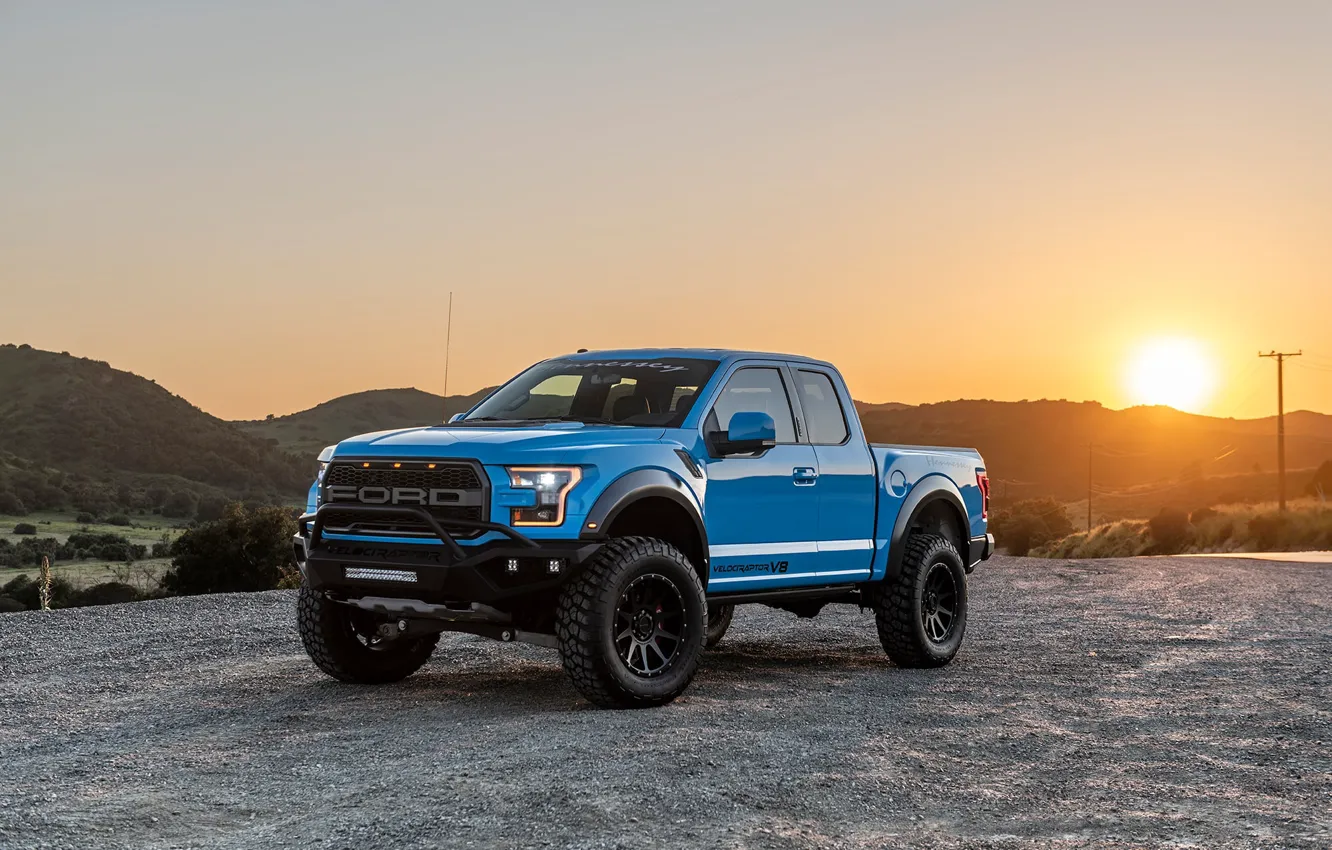Photo wallpaper sunset, Ford, Raptor, pickup, F-150, Hennessey, 2019, VelociRaptor V8