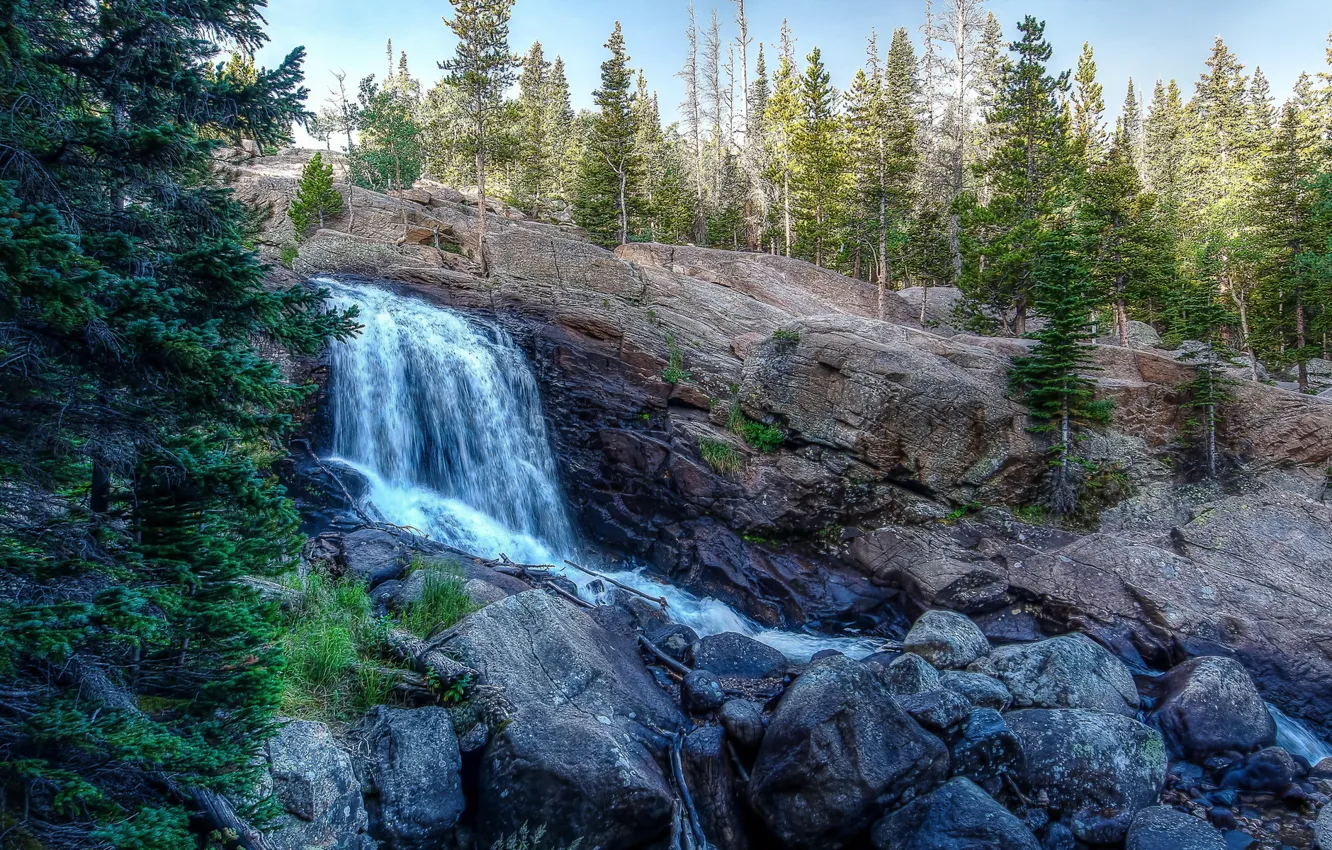 Photo wallpaper mountains, nature, waterfall