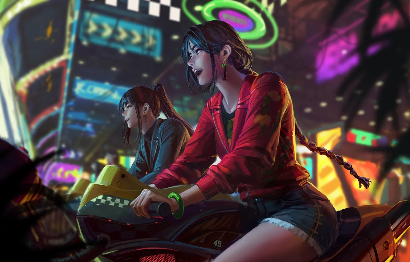 Photo wallpaper girl, bike, Guweiz, Slot machines