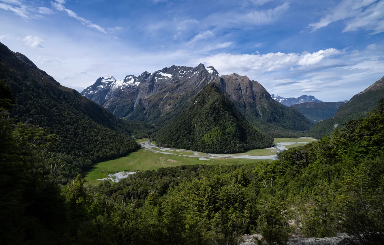 Photo wallpaper mountains, nature, valley, New Zealand