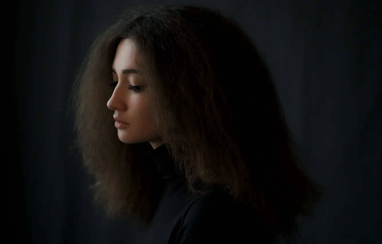 Photo wallpaper look, girl, hair, portrait, curls, Paul Cherepko