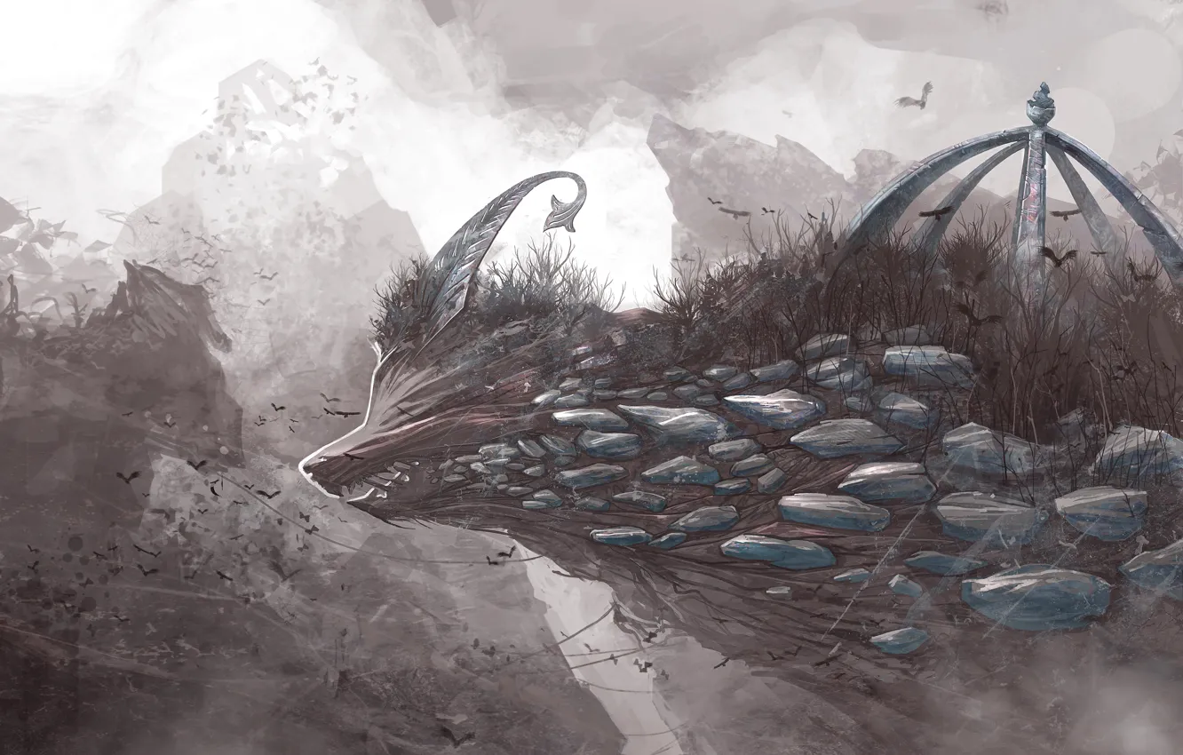 Photo wallpaper stones, bird, being, art, quirkiness