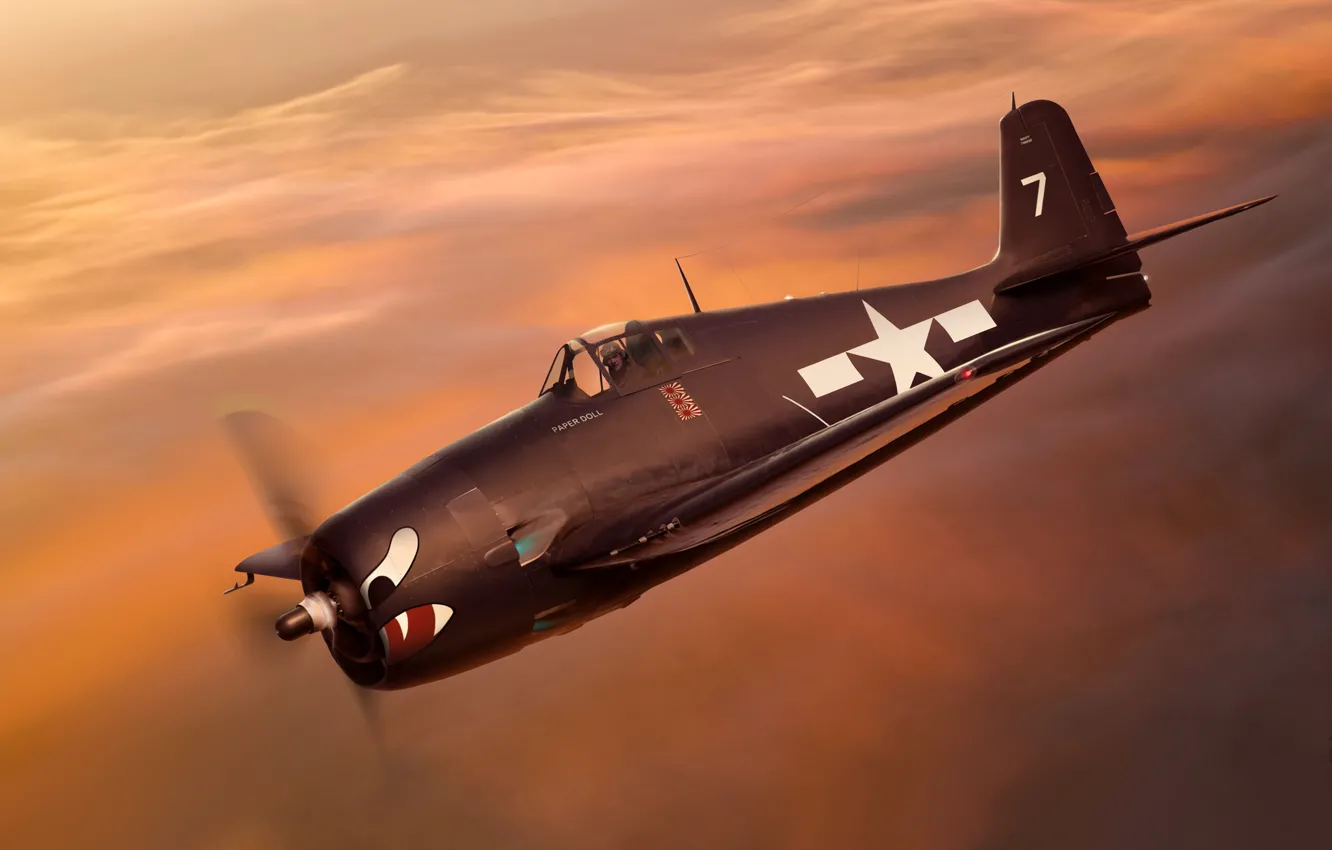 Photo wallpaper fighter, art, USA, the plane, BBC, Grumman, F6F-3, Hellcat