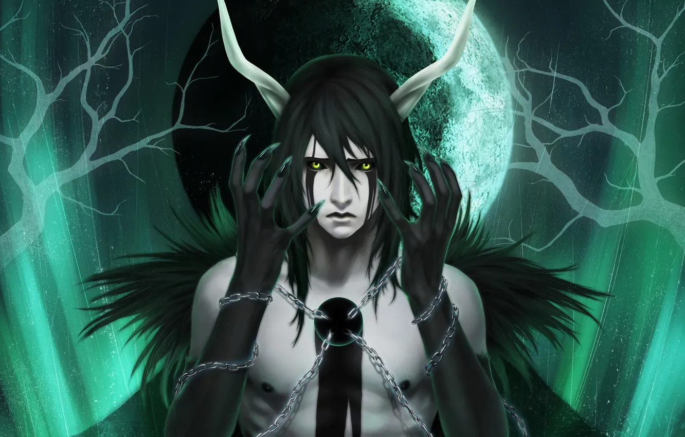 Photo wallpaper hole, art, chain, horns, guy, Bleach, Zetsuai89, Ulquiorra Schiffer