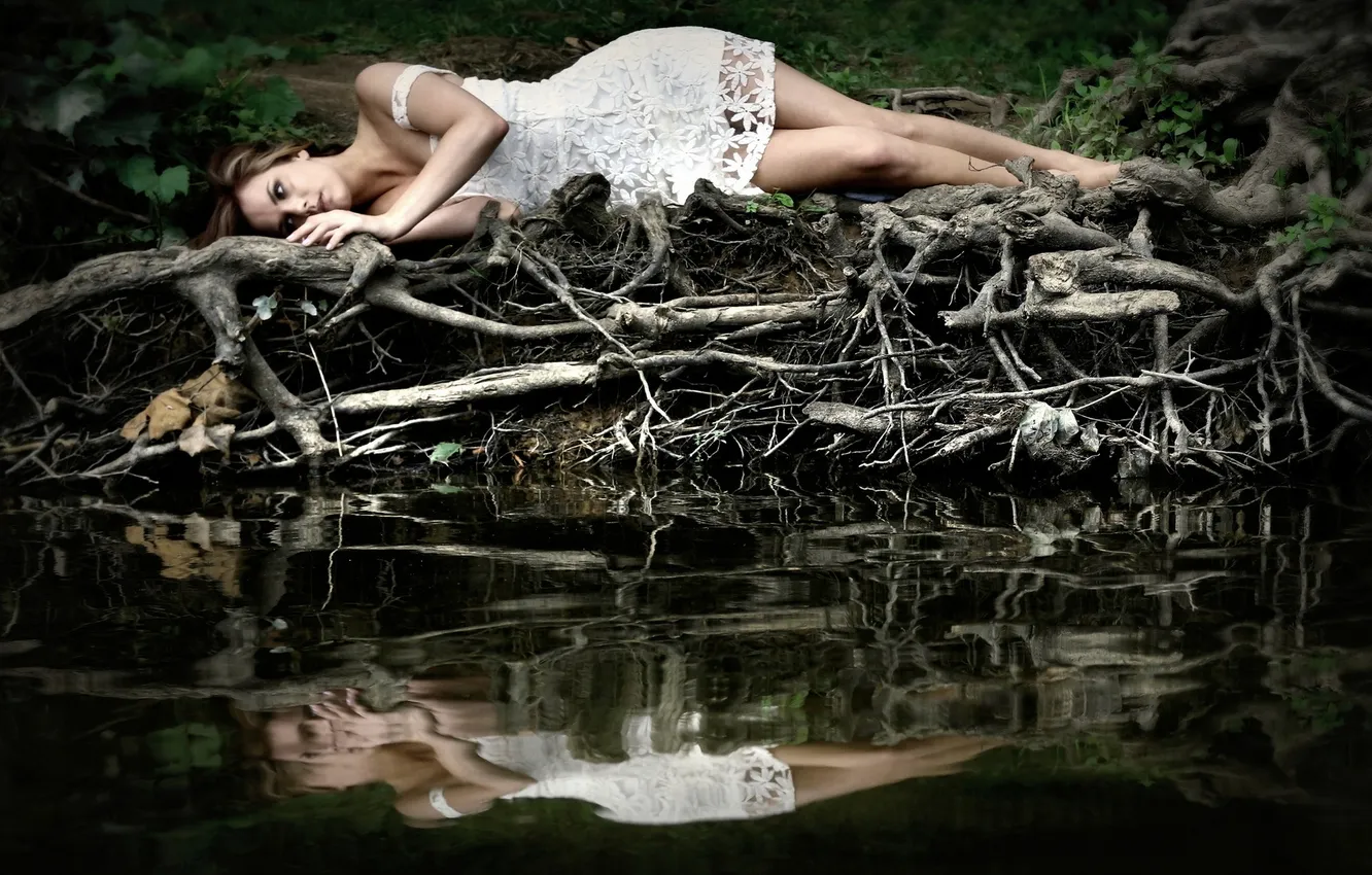 Photo wallpaper girl, nature, lake