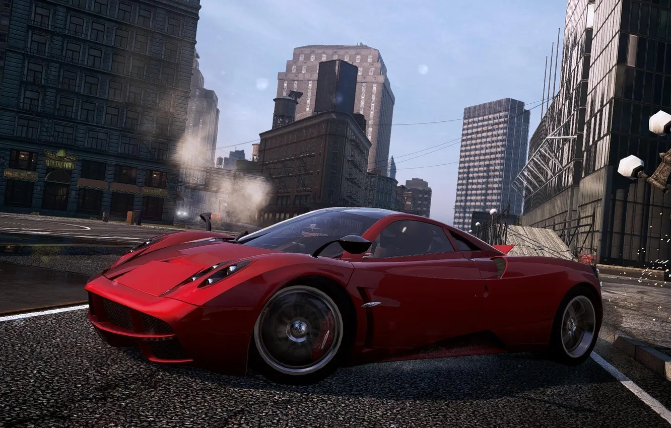 Photo wallpaper the city, race, sports car, Pagani, need for speed most wanted 2