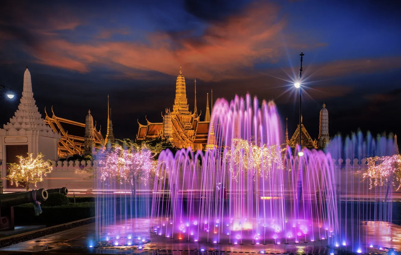Photo wallpaper the city, fountain, Thailand, Bangkok, illumination
