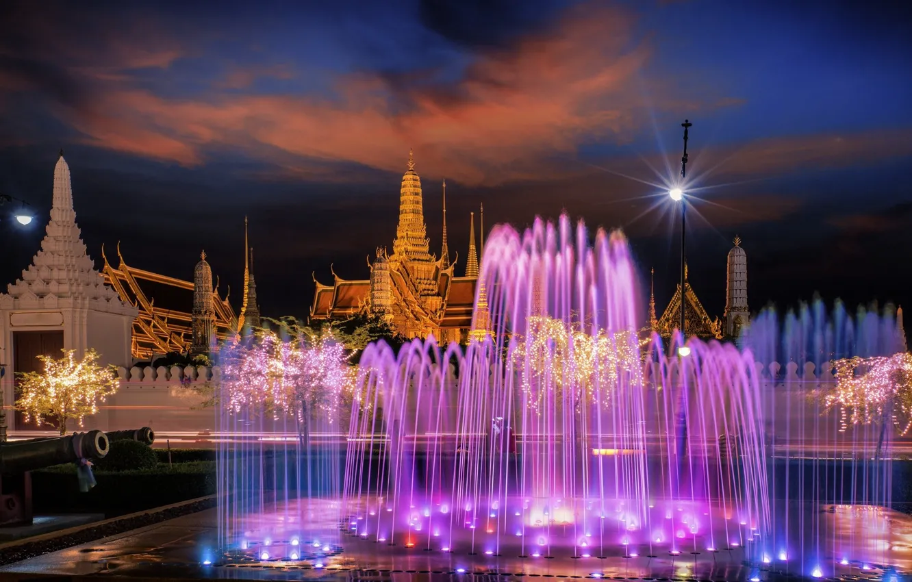 Photo wallpaper the city, Thailand, fountain, Bangkok, illumination