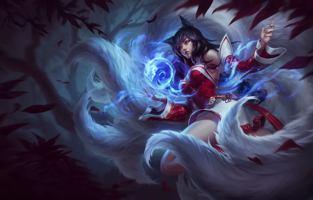 Photo wallpaper girl, fantasy, magic, art, League of Legends, Illustration, LoL, Ahri