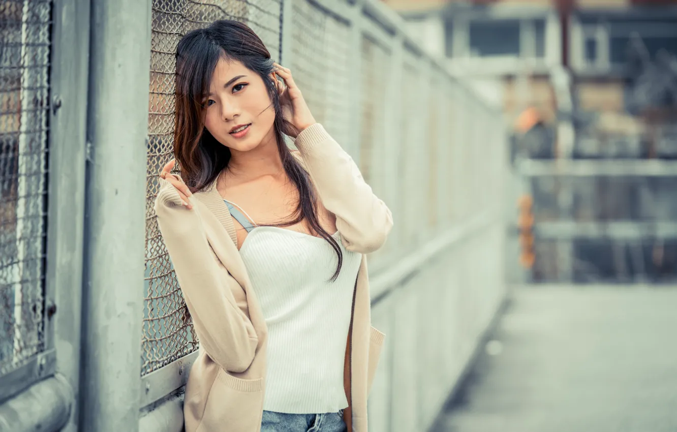 Photo wallpaper look, girl, pose, Asian, cutie, bokeh