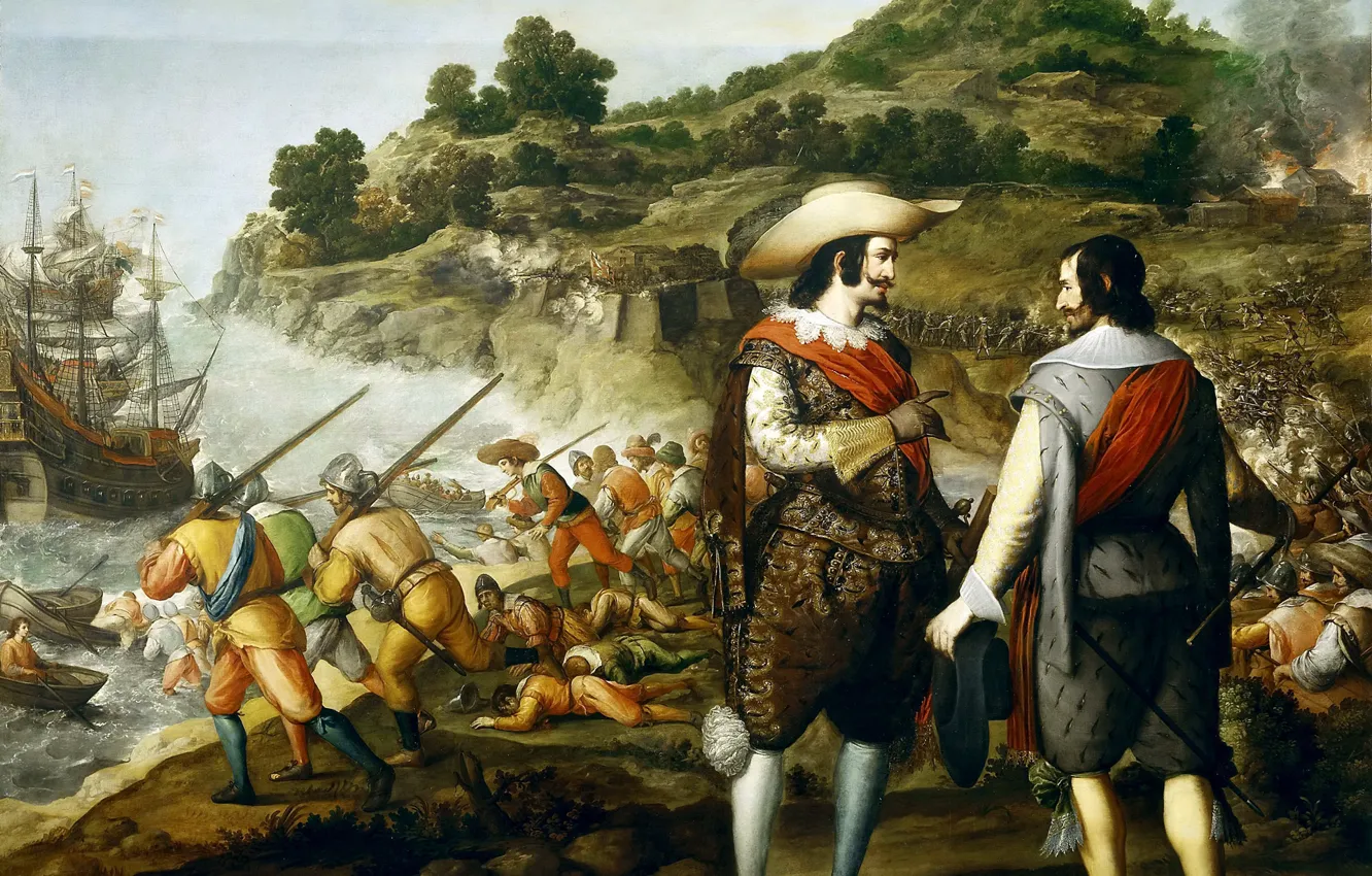 Photo wallpaper sea, ship, picture, battle, Eugenio Caxes, The release of San Juan in Puerto Rico