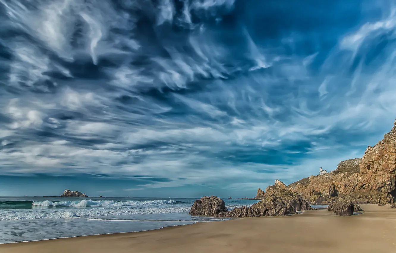 Photo wallpaper clouds, shore, France, horizon, space, France, Brittany, Camaret-sur-Mer