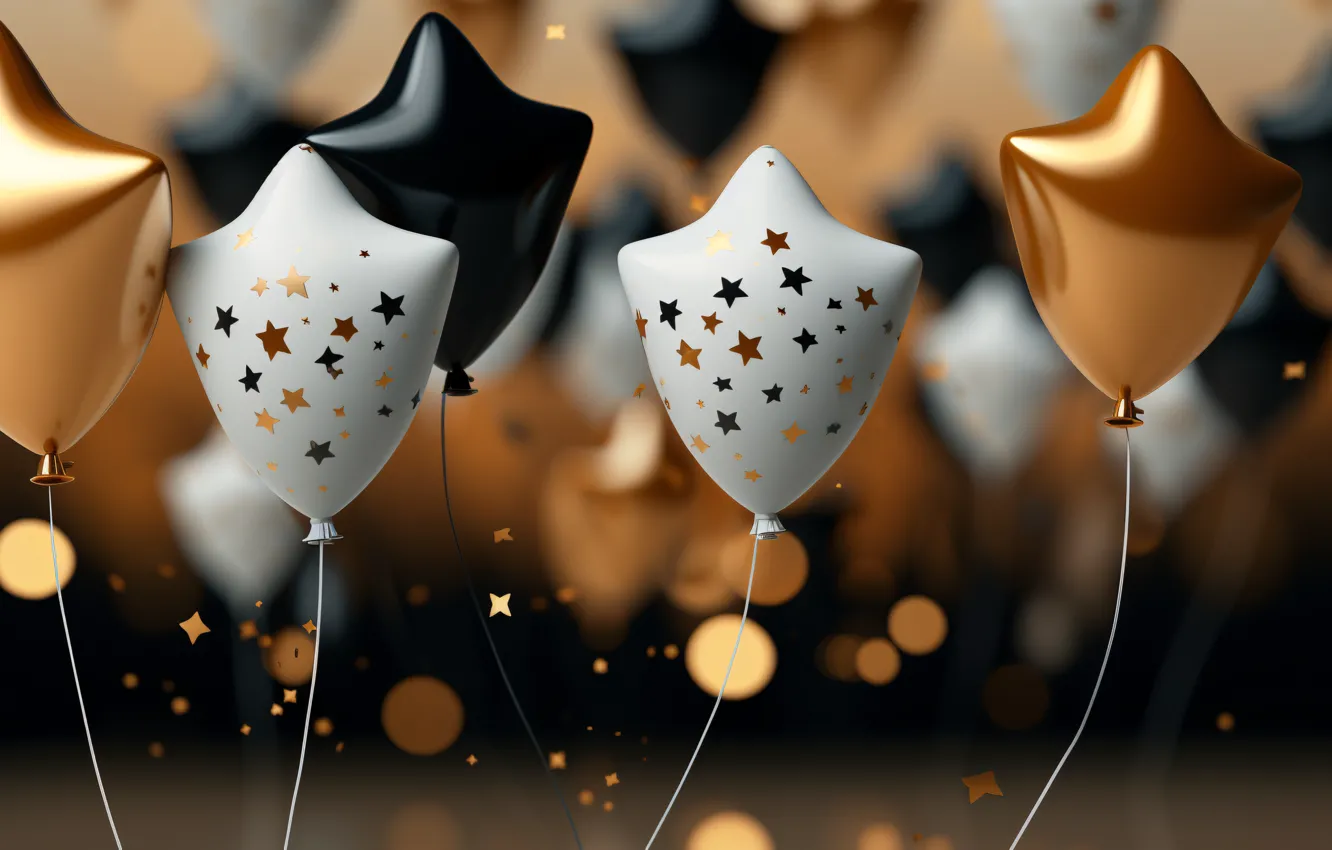 Photo wallpaper stars, balloons, birthday, holiday, black, Shine, new year, sequins