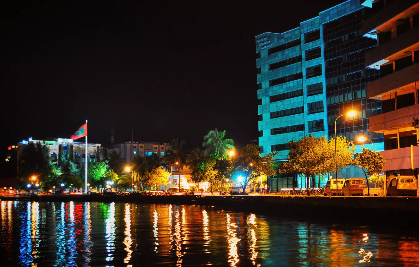 Photo wallpaper night, The Maldives, night, Maldives, Male, Male