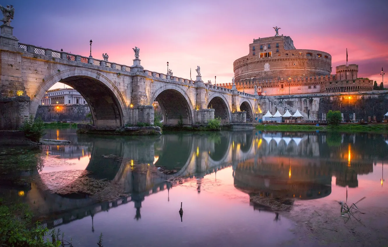 Photo wallpaper sunset, bridge, structure