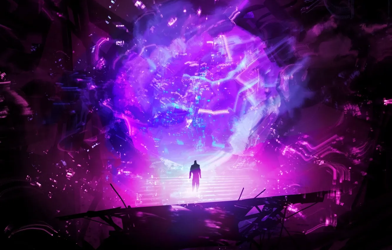 Photo wallpaper lights, balls, people, glow, neon, ladder, sphere, Neon