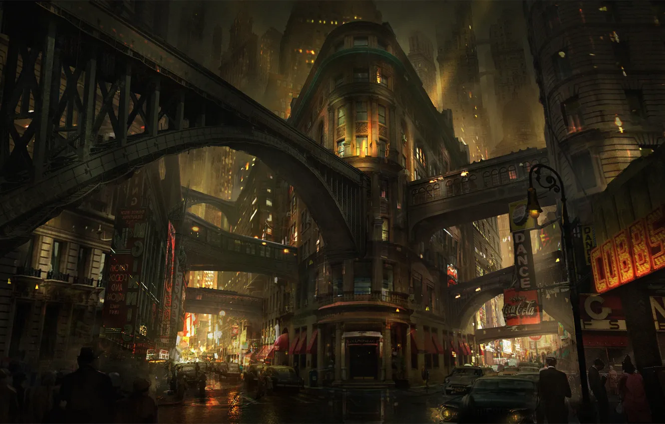 Photo wallpaper the city, transport, street, people, Noir City