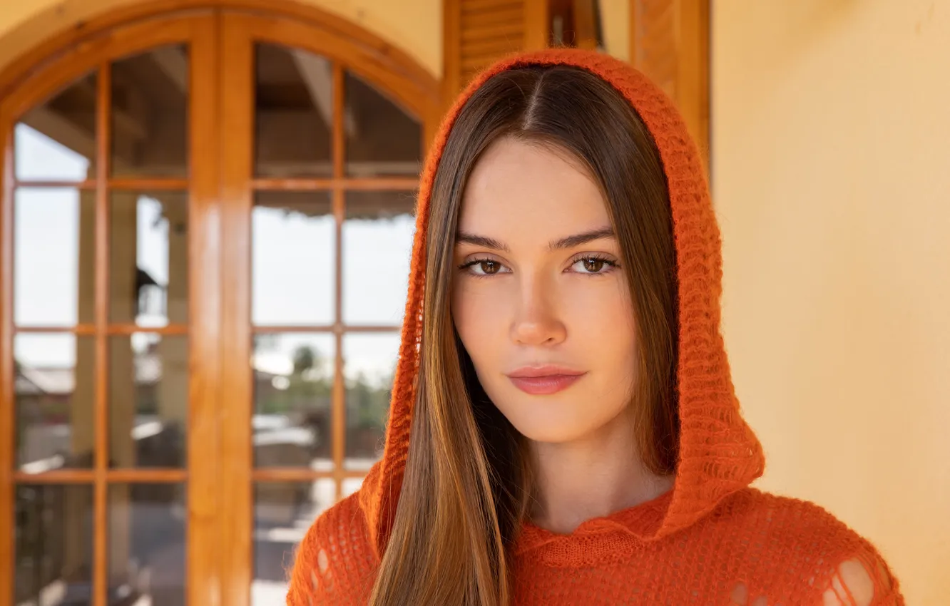 Photo wallpaper look, model, portrait, makeup, hairstyle, hood, brown hair, beautiful