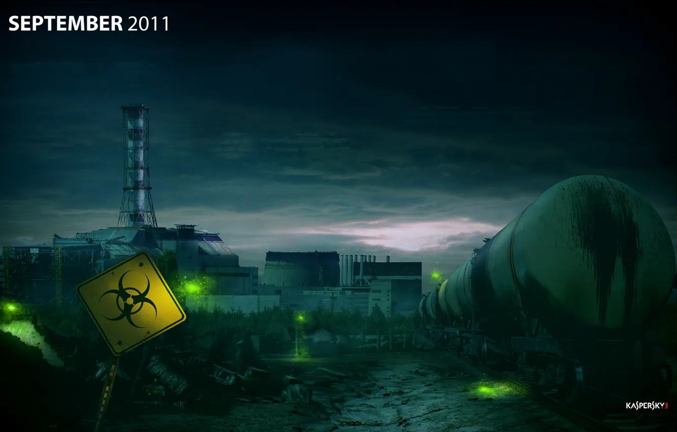 Photo wallpaper night, train, radiation, Chernobyl, Ukraine, Chernobyl, Kaspersky