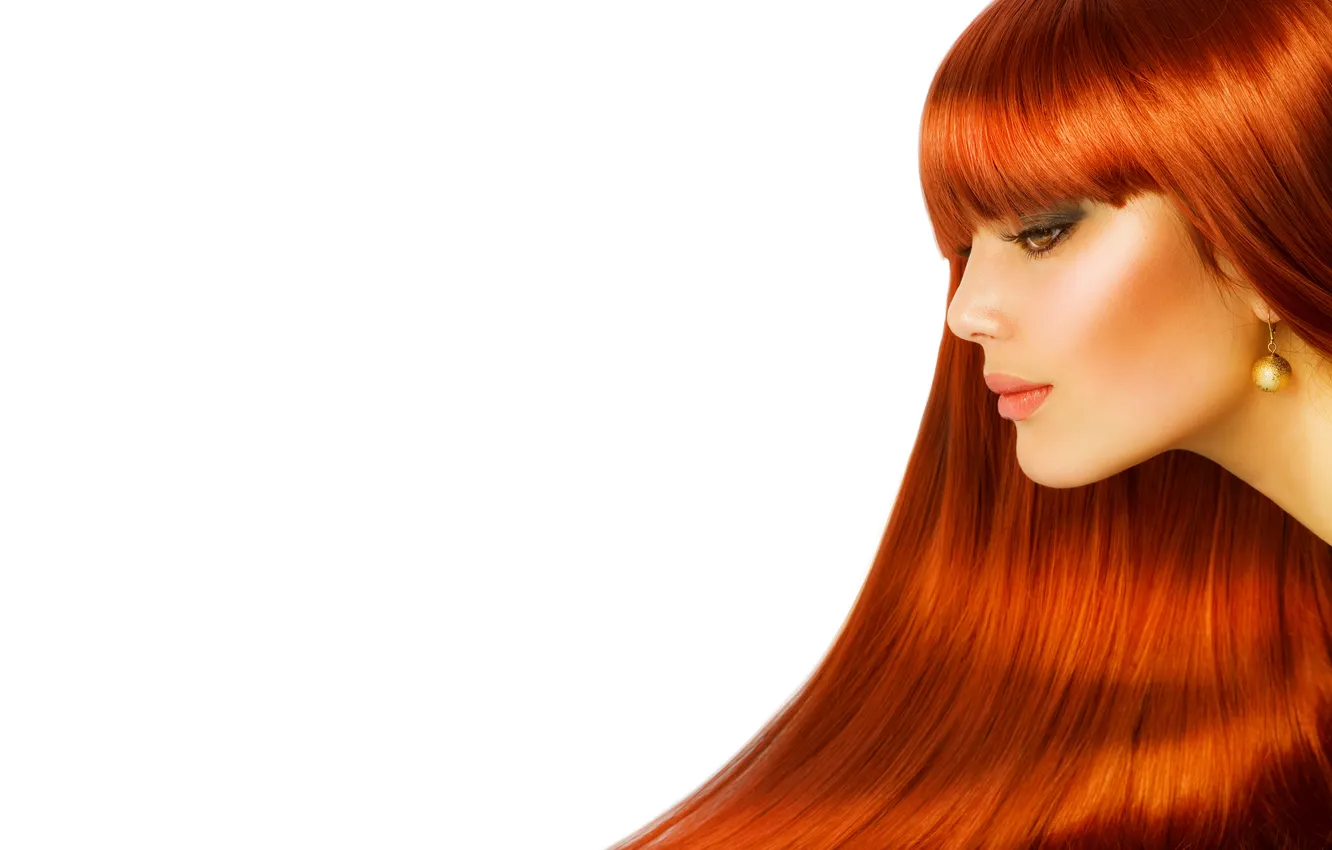 Photo wallpaper girl, profile, red, brown-eyed