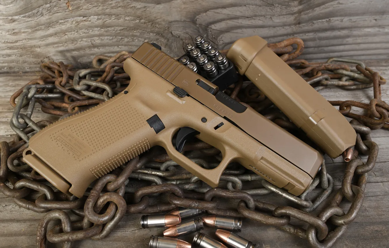 Photo wallpaper gun, chain, Glock 19X