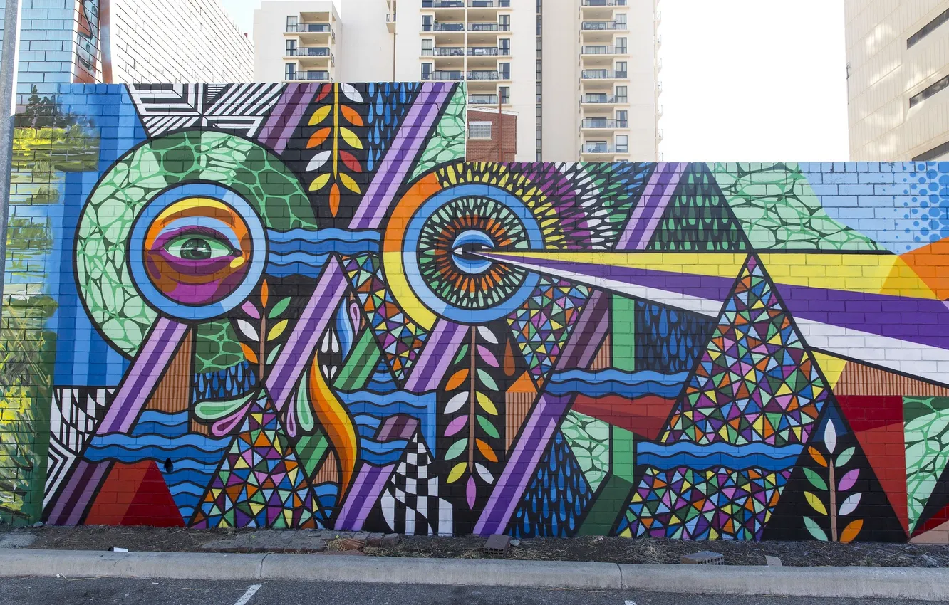 Photo wallpaper city, the city, street, building, street, buildings, street art, street art