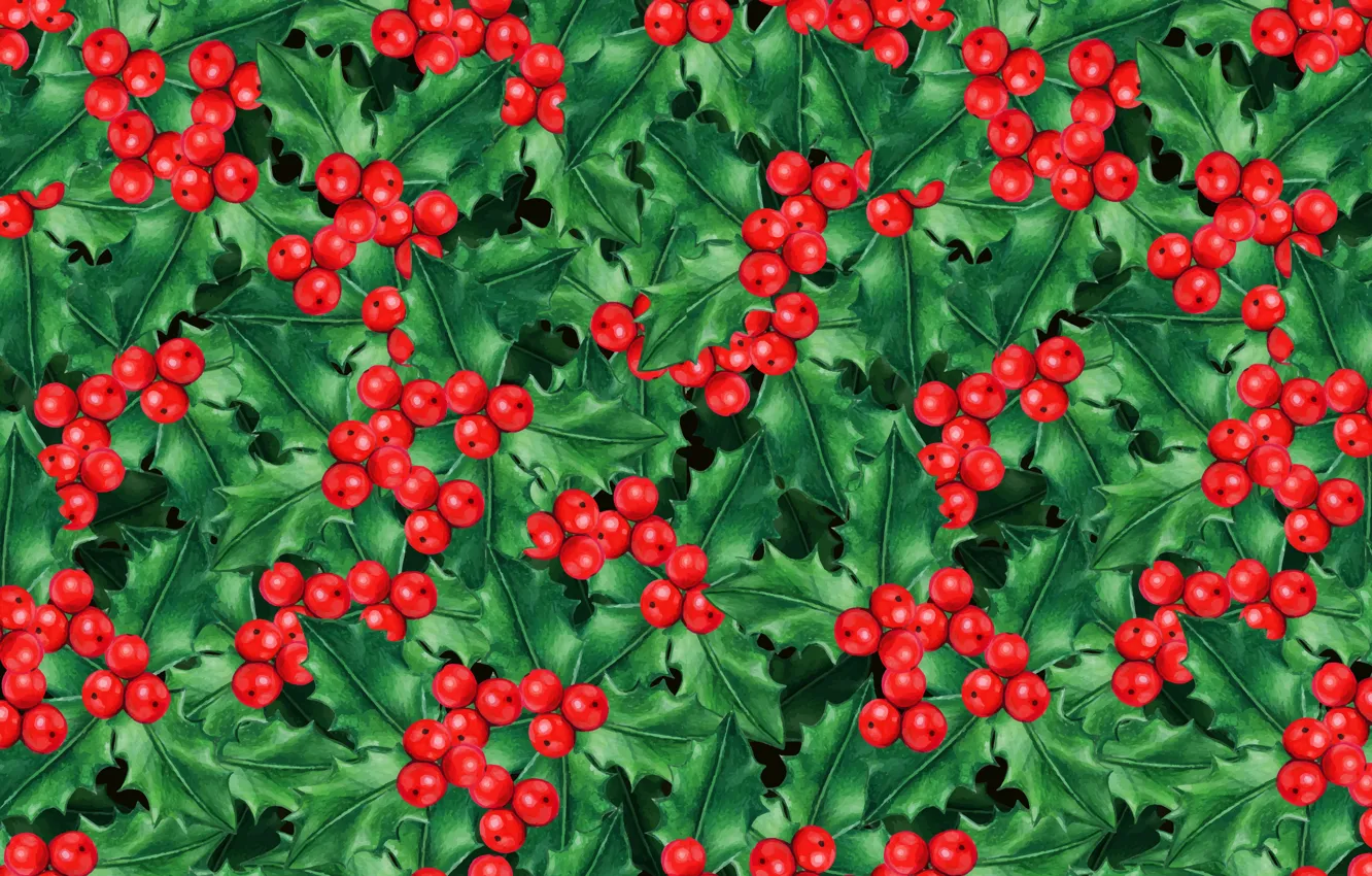 Photo wallpaper leaves, red, berries, the size