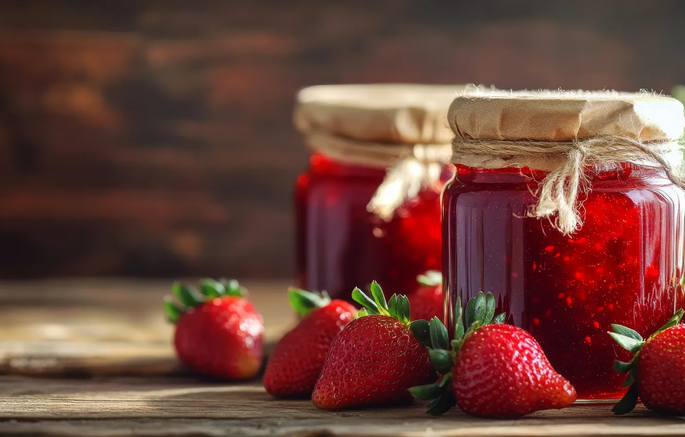 Photo wallpaper berries, strawberry, jam, AI art, neural network