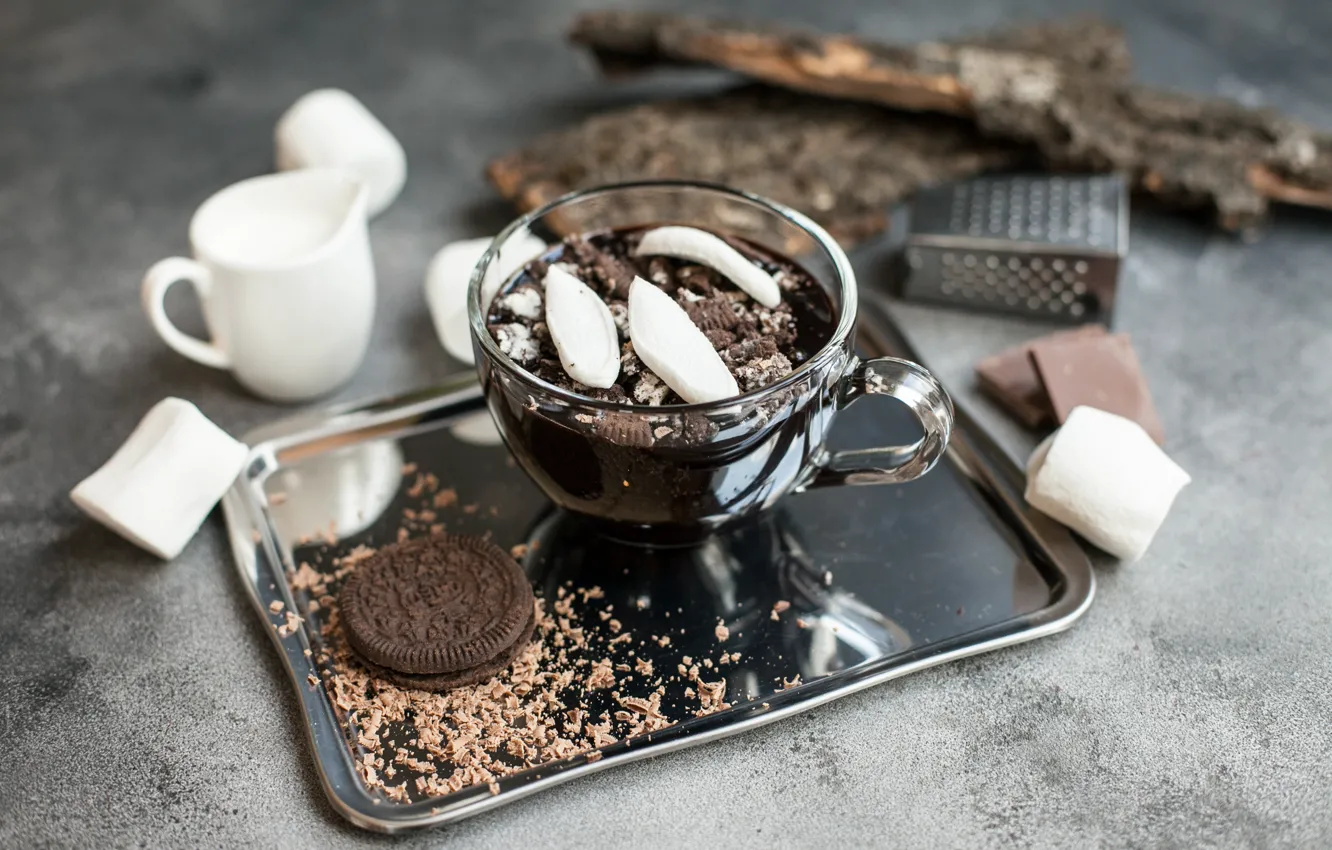Photo wallpaper coffee, chocolate, cookies, marshmallows