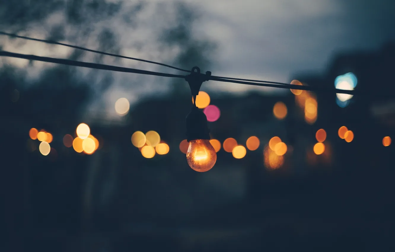 Photo wallpaper light bulb, light, lights, the evening, bokeh