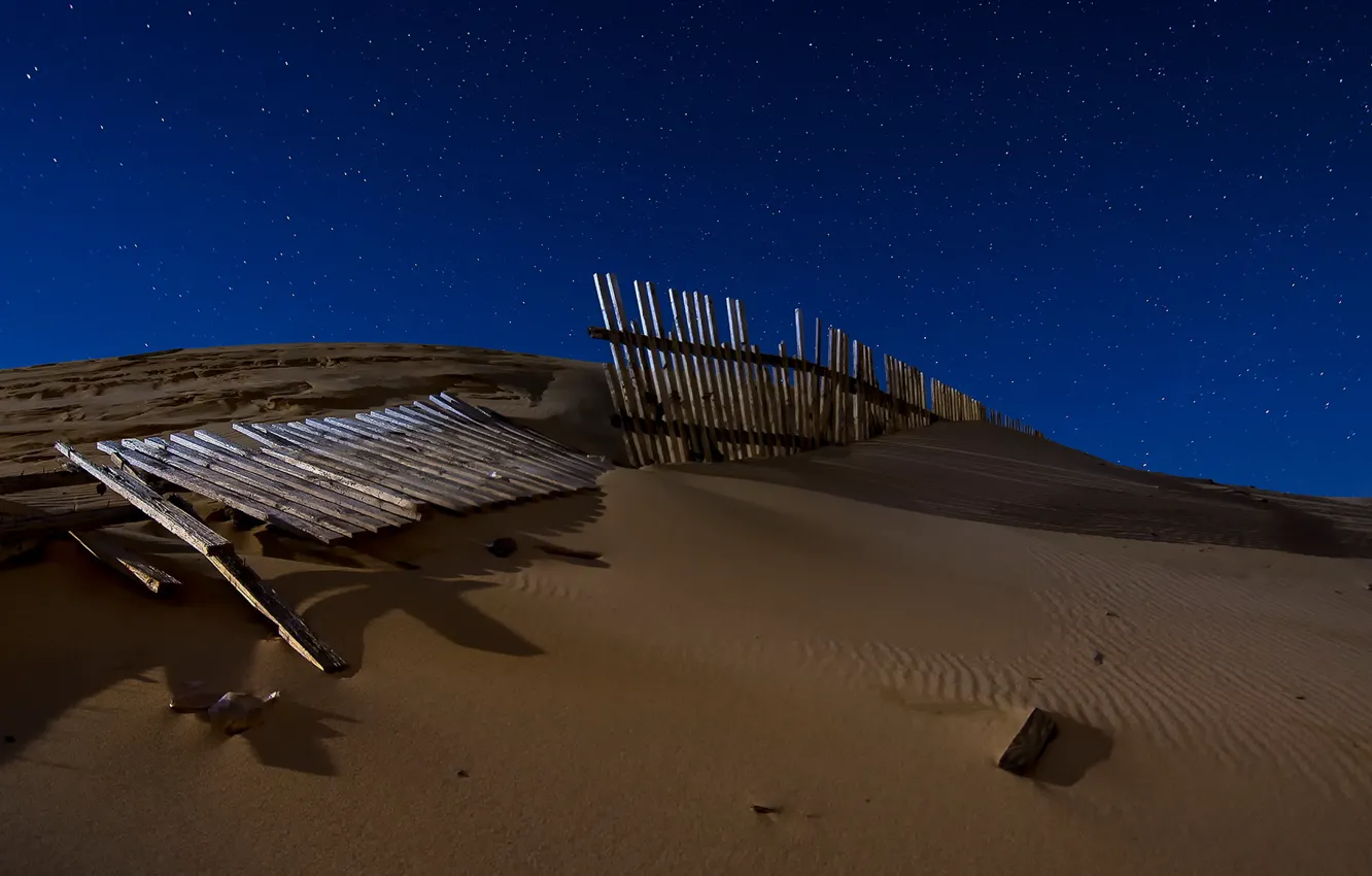 Photo wallpaper night, the fence, dunes