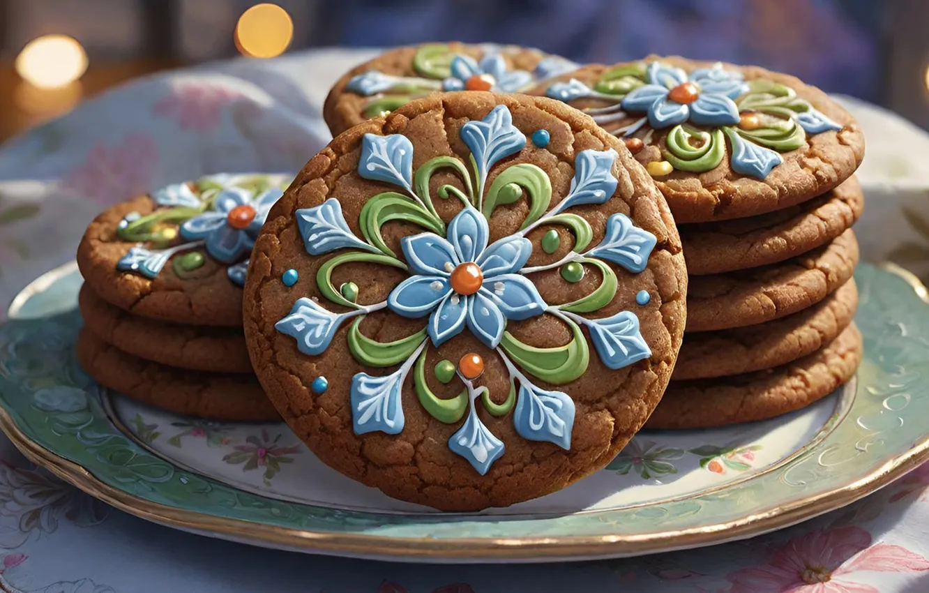 Photo wallpaper snowflakes, new year, cookies, Christmas