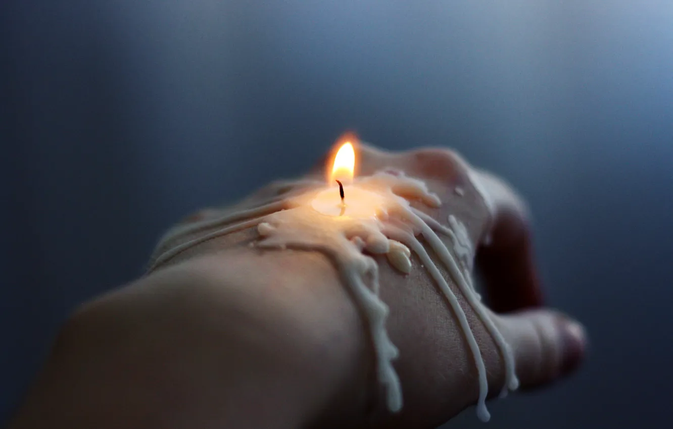 Photo wallpaper fire, hand, candle, wick, wax, brush