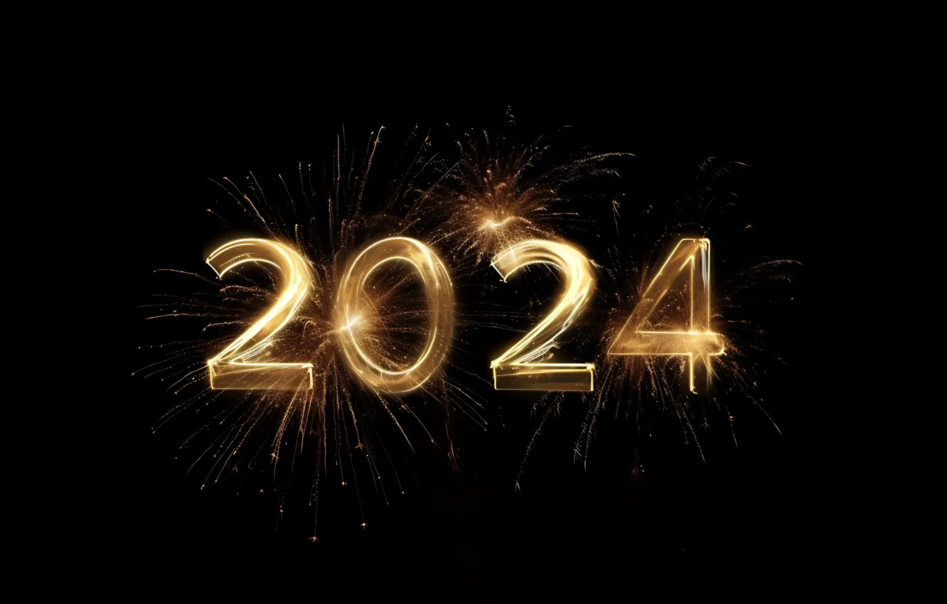 Photo wallpaper new year, salute, figures, golden, New Year, fireworks, decoration, numbers