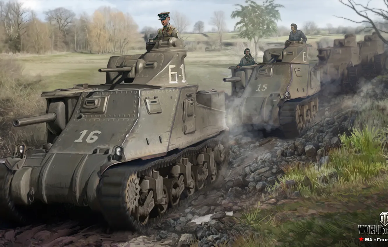 Photo wallpaper road, field, forest, figure, art, tank, columns, American