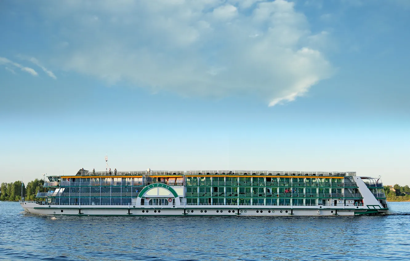 Photo wallpaper ship, river, Aurum