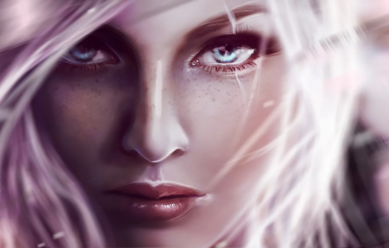 Photo wallpaper look, girl, face, art, white hair