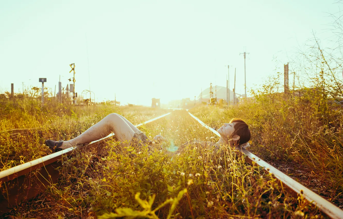 Photo wallpaper road, summer, girl