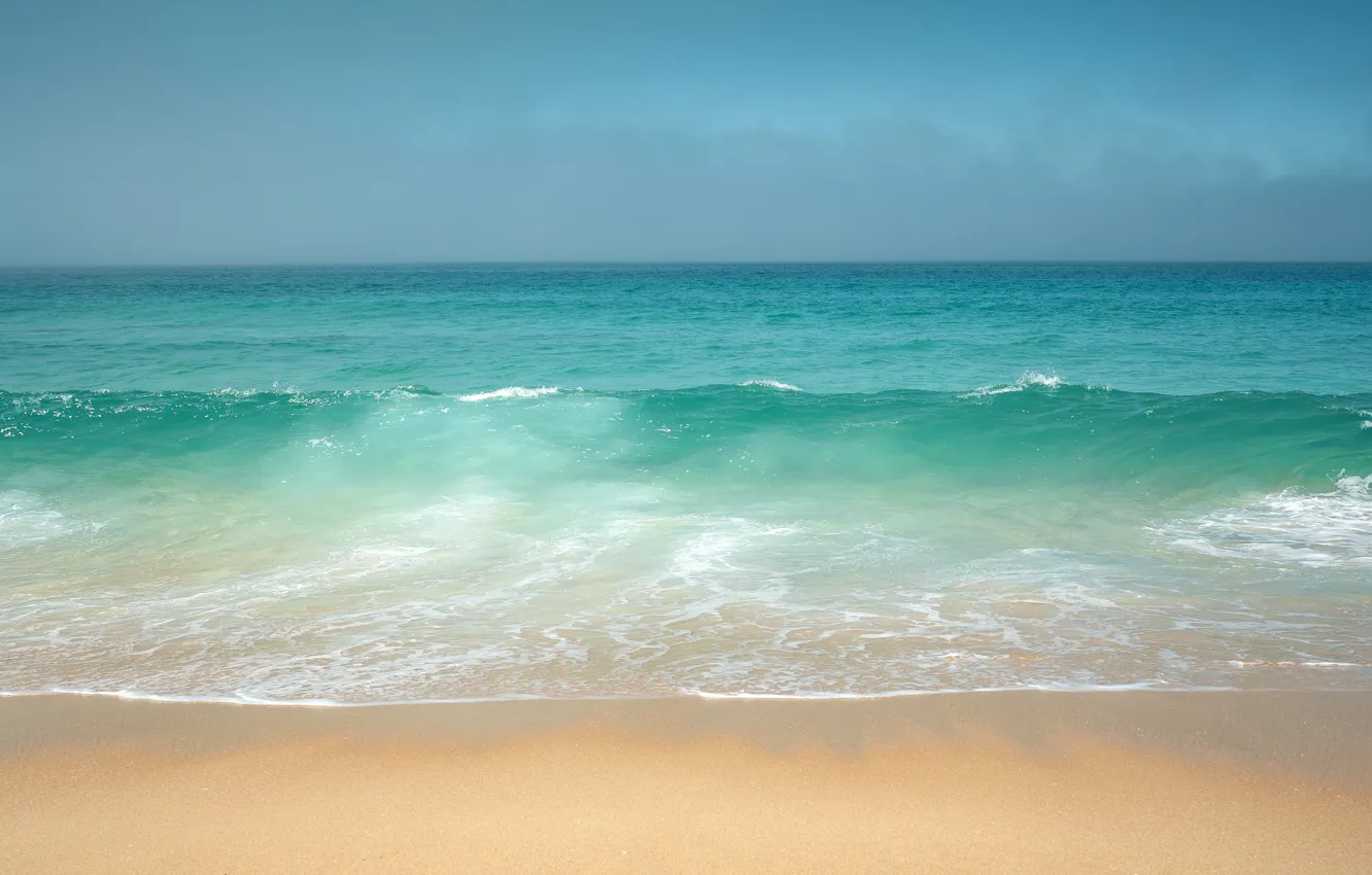 Photo wallpaper sand, the sky, water, the ocean, shore, wave, horizon