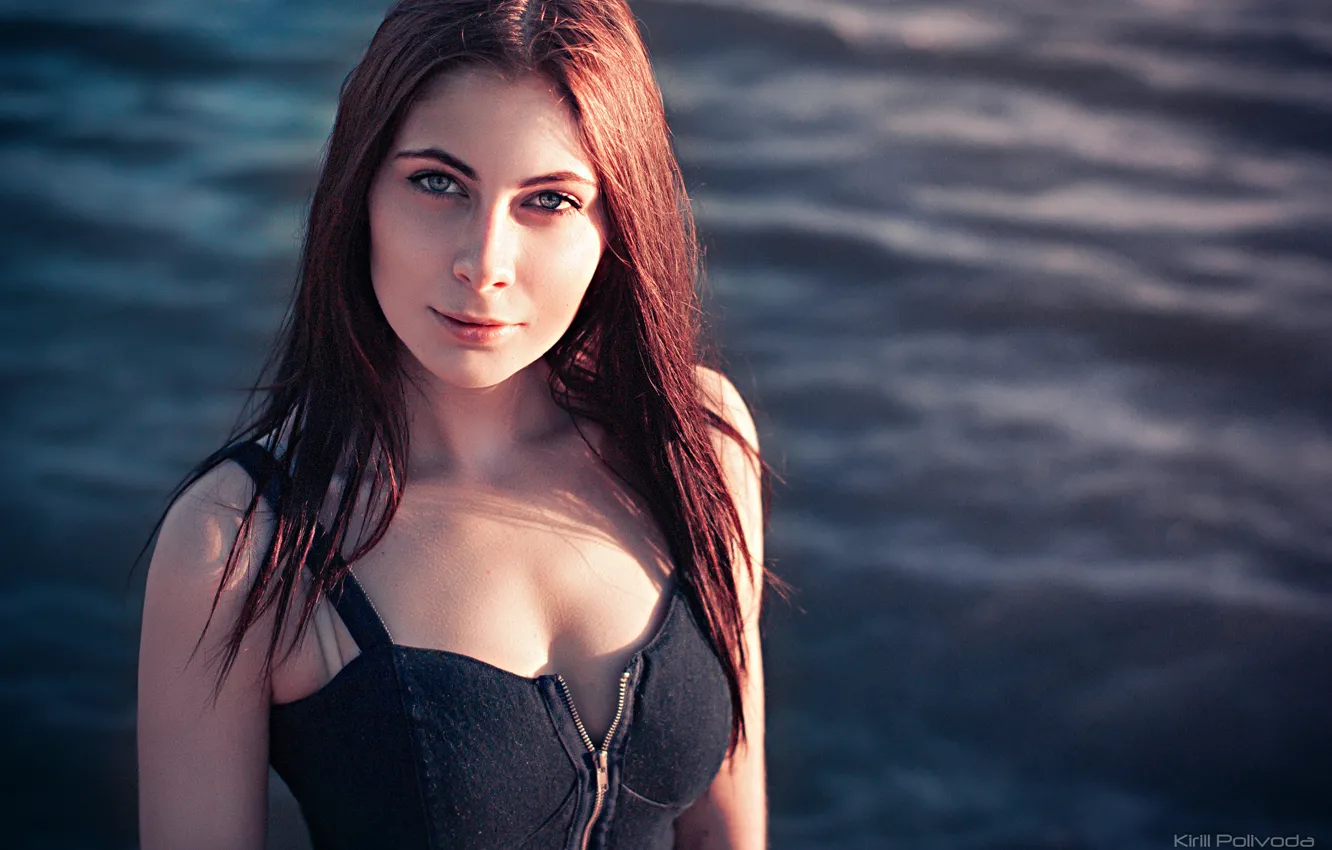 Photo wallpaper look, girl, face, model, portrait, dress, light, red