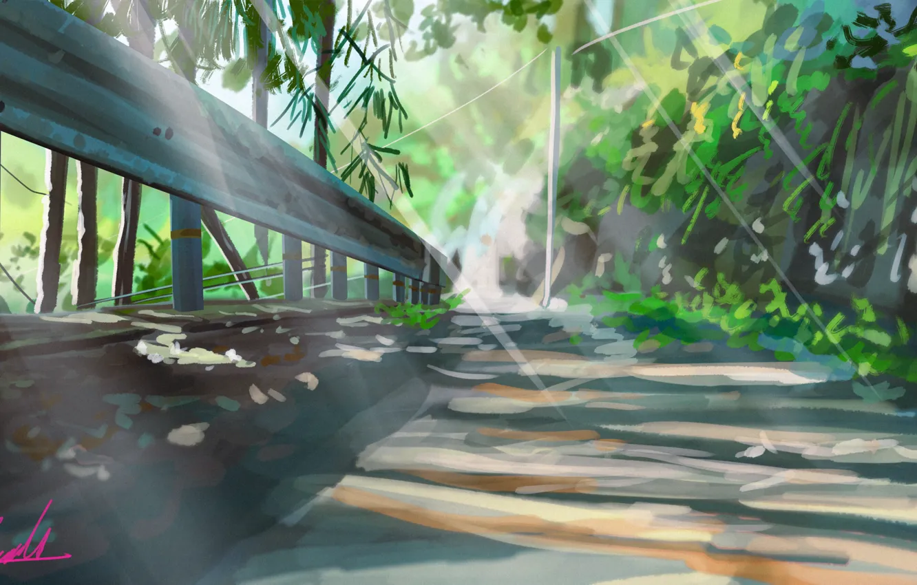 Photo wallpaper road, nature, the fence