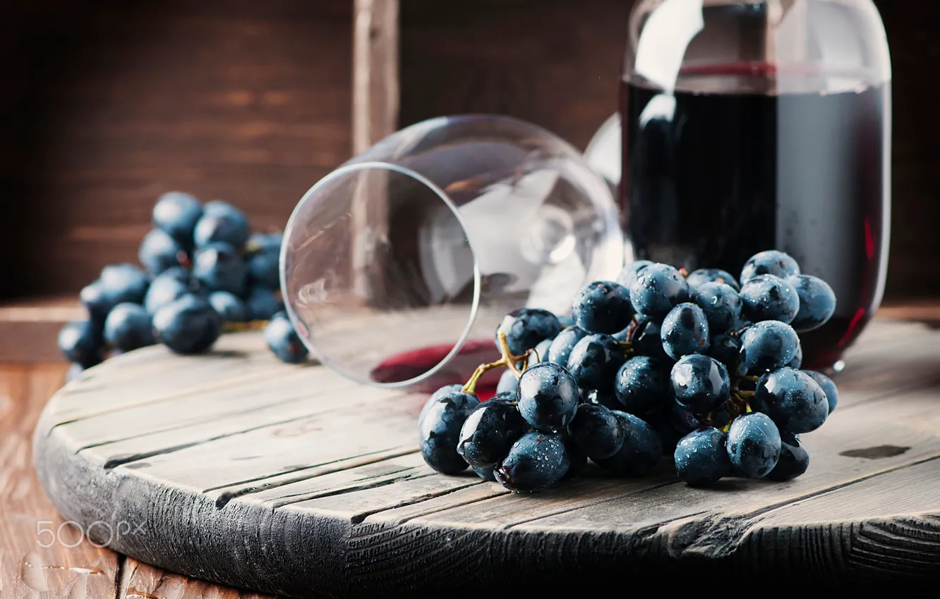 Photo wallpaper berries, wine, glass, food, grapes, drink