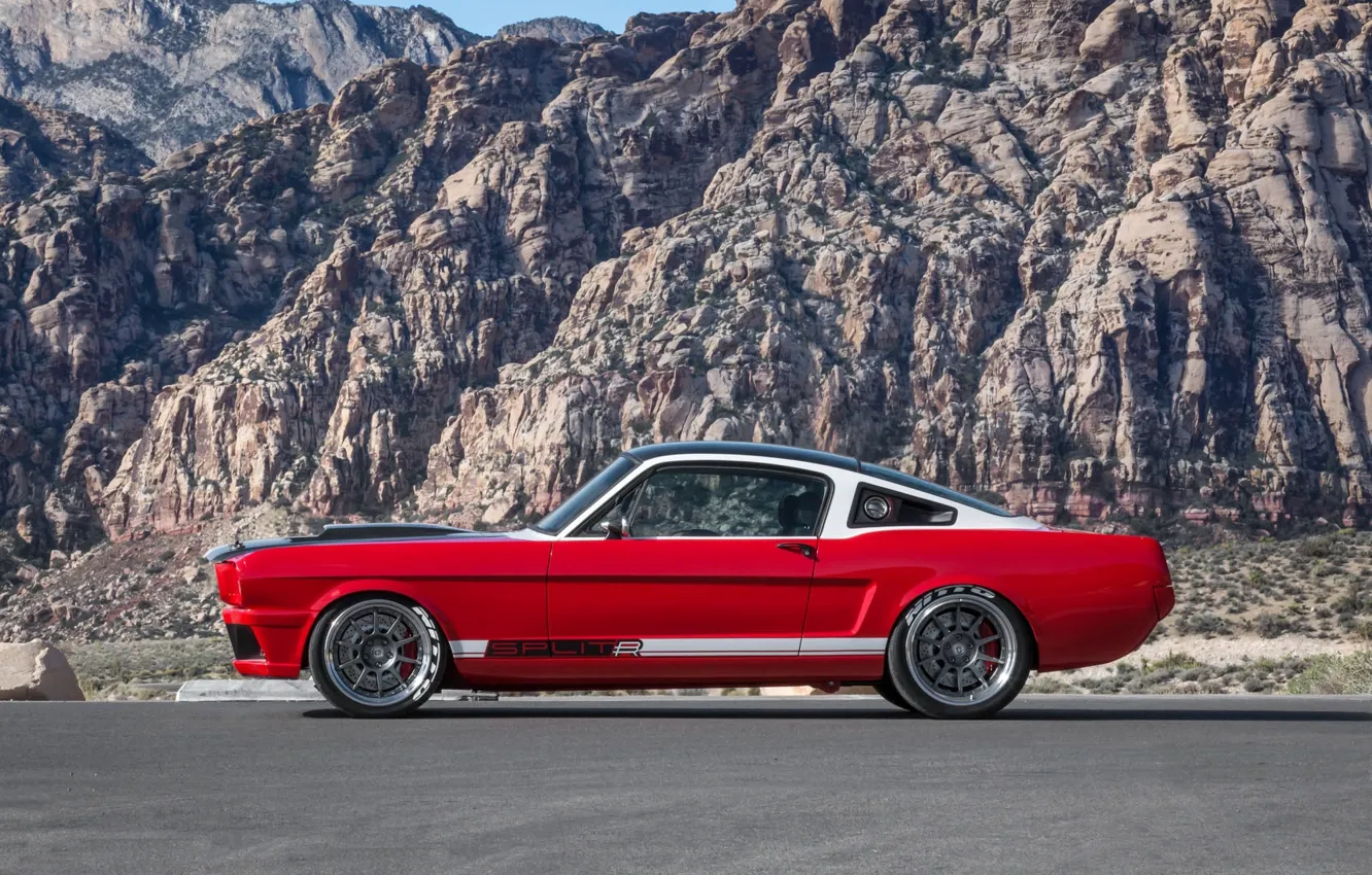 Photo wallpaper mustang, red, ford, side, with, view, hre, satin
