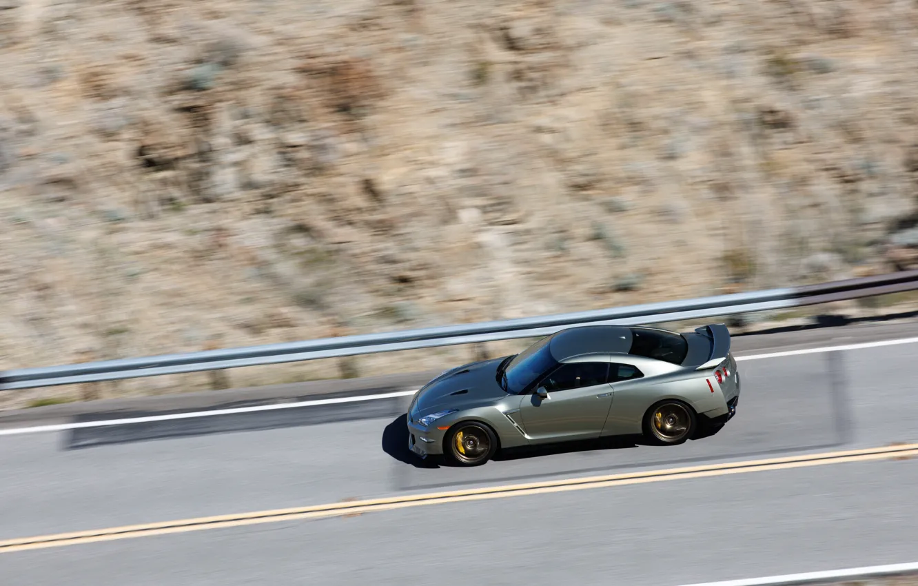 Photo wallpaper Nissan, GT-R, in motion, Nissan, R35, Nissan GT-R T-spec