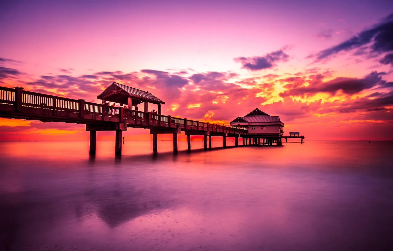 Photo wallpaper landscape, the ocean, dawn, horizon, pierce