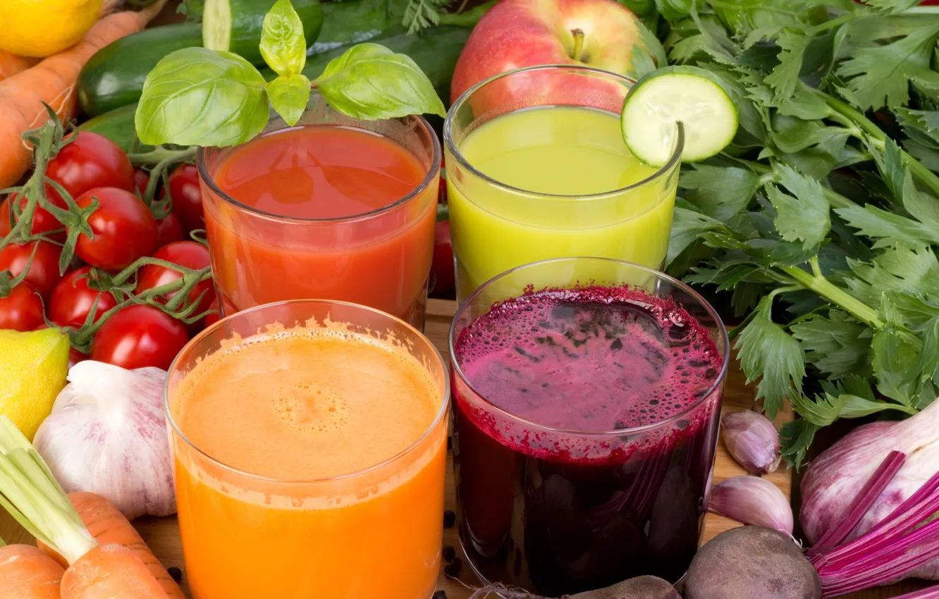 Photo wallpaper juice, vegetables, cuts