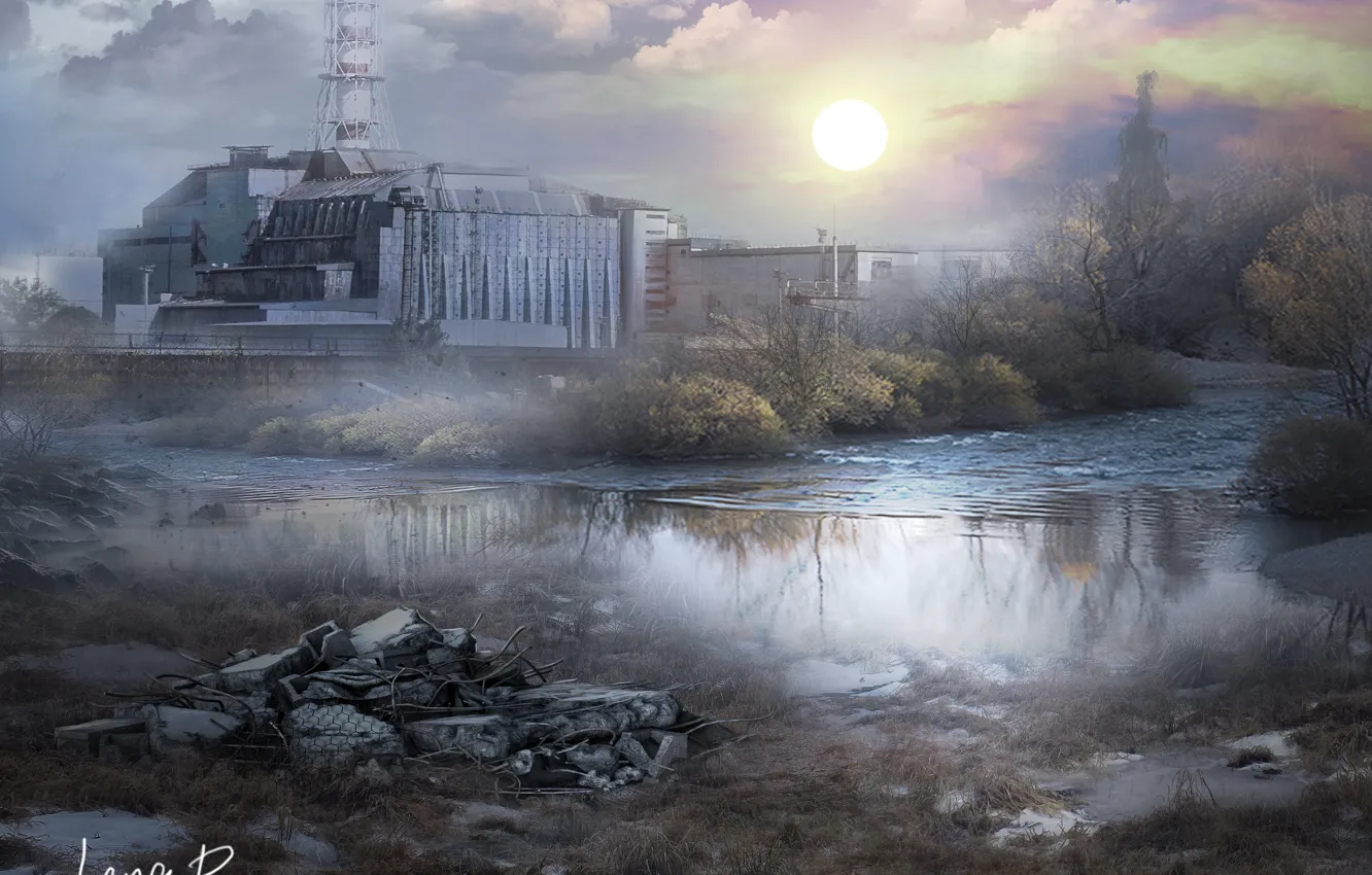 Photo wallpaper sunset, dawn, art, Stalker, Stalker, Chernobyl, art, 2019
