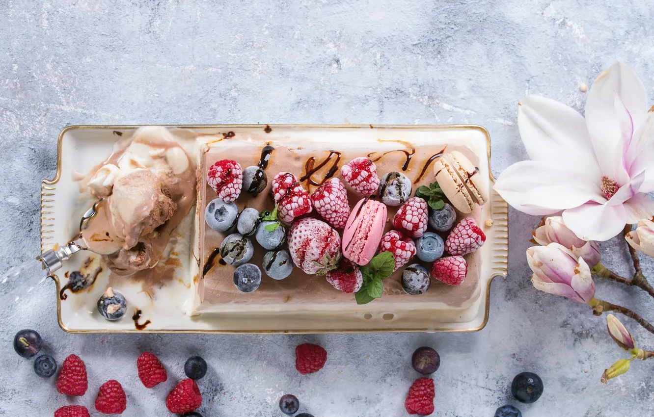 Photo wallpaper berries, ice cream, cake, dessert, macaron, Natasha Breen